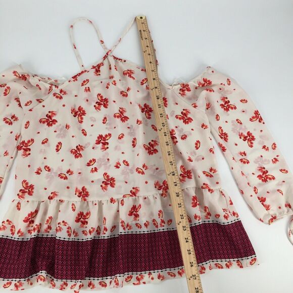 New Sienna Sky Halter Strap Floral Print Cold Shoulder Blouse Large Cream Red L - Picture 7 of 7